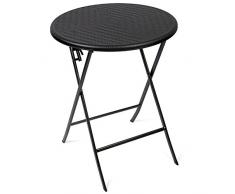 Vanage - Table dappoint - Table de Jardin ronde en Rotin synthétique - Structure en acier - Pliable et ultra compacte - Parfait pour Jardin, Terrasse et Balcon