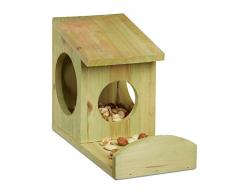 Relaxdays 10020743 Mangeoire pour écureuil distributeur de nourriture animaux en bois à suspendre HxlxP: 17,5 x 12 x 25 cm, vert