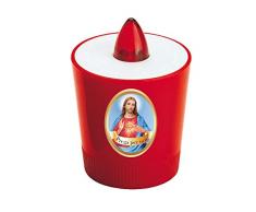 Velamp Bougie électronique LED, Lumière Votive avec Piles incluses. Image Jésus. 60 Jours de lumière. Rouge