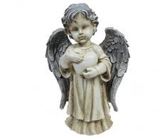 Dehner Figurine Ange avec cœur, env. 33 x 23 x 11,5 cm, polyrésine, Gris