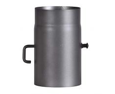 FIREFIX 1757 RD150/2D Tuyau de poêle en acier de 2 mm de diamètre pour poêle et feux, Senotherm, gris foncé, 250 mm de long avec clapet de réglage Noir