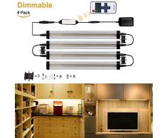 GreenSun LED Lighting Lot de 4 unités 50CM Lampe de Cabinet LED 5W, Dimmable Lampe de Placard LED tous ensemble (2000lm), Lampe darmoire 24V DC, Éclairage sous Comptoir Blanc Chaud 3000K, Barre Lumineuse LED avec Télécommande
