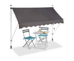 Relaxdays Store Balcon, Manivelle, Hauteur Réglable, Résistant UV, Polyester, Acier, Embouts, 250 x 120 cm, Gris