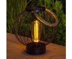 Noma Lanterne Ronde en métal Noir avec LED Ampoule à Filament Style, 25 cm, Taille Unique