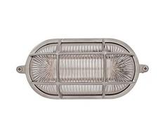 NB LIGHTING-APPLIQUE EN LAITON OVALE FINITION NICKEL, GEA ART 134, DIFFUSER EN VERRE TRANSPARENT DOUILLE EN PORCELAINE E27 MAX.60W 22,5 x 10,5 x 10,5cm