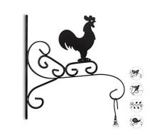 Relaxdays Crochet mural pour plantes coq suspensions pot de fleurs en métal décoration de jardin HxlxP 30 x 28 x 2 cm, noir
