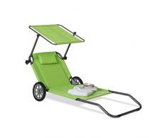 Relaxdays 10020996_53 Chaise longue à roulette, Vert, 130 x 61 x 90 cm