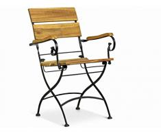 LANTERFANT 7439623654629 Hans Fauteuil de Jardin Pliant avec Cadre en Acier et Bois dacacia Noir/Marron