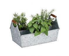 Relaxdays Caisse en Zinc avec 6 Compartiments, Boîte à Outils avec poignées, jardinière, Fer zingué, Argentée
