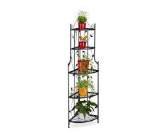 Relaxdays 10020689 Etagère à fleurs de coin en métal 5 niveaux GOTH meuble plantes pliable présentoir HxlxP: 160 x 36 x 36 cm, noir
