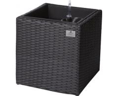 Gartenfreude Pot à Fleurs en résine tressée avec Insert en Plastique et équipé dun système dirrigation, pour lintérieur et lextérieur, de Couleur Anthracite 36 x 36 x 36 cm