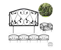 Relaxdays Bordure Potager, clôture Jardin 4 éléments, Fer, Antique, Design Feuilles, H x L : 33 x 225 cm, Noir