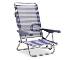 Solenny 50001072725168 Chaise de plage 4 positions avec poignées et pied repliable sur le dossier Bleu/blanc
