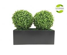 Greenbrokers Limited (Coffret Jardinière 35 cm Artificielle Buis Artificiel Double Boules en Noir en étain Pot de Fleurs