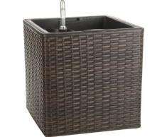Weles GMBH Pot à Fleurs en résine tressée Gartenfreude avec Insert en Plastique et équipé dun système dirrigation, pour lintérieur et lextérieur, de Couleur Marron Bicolore 31 x 31 x 31 cm