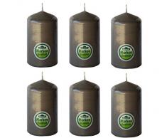 Dehner Bougies Pilier, Lot de 6, Ø 6,7 cm, Hauteur 13 cm, Gris