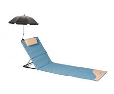 Meerweh Tapis de Plage XXL avec Dossier et Parasol Chaise Longue de Plage Matelas Isolant Couverture de Pique-Nique env. Bain de Soleil Beige/Bleu 200 x 60 x 68 cm