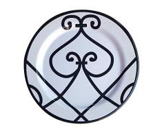 sunvibes Set de 6 Grandes Assiettes Arabesque, Blanc/Bleu, 25x25x1,5 cm