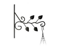 Relaxdays Crochet mural pour plantes feuilles suspensions pot de fleurs en métal décoration de jardin HxlxP 30 x 28 x 2 cm, noir
