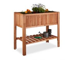 Relaxdays 10020744 Potager sur pied en bois de sapin 4 pieds surface inférieur rangement jardiniere bac à fleurs pot HxlxP: 80 x 88 x 43,5 cm, brun rouge