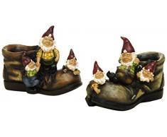 Sunny Toys 13303 Poly Lot de 2 Pots à Plantes Assortis en Forme de Chaussures avec Nains de Jardin 20 cm