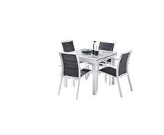 Wilsa Garden EnsembleModuloWoodT4/8+F4 Déco Structure Gris Plateau Verre décors Bois Mobilier de Jardin, Blanc
