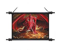 Design Toscano Tanière des Dragons par l’Artiste Anne Stokes Toile Murale déroulante, Multicolore, 4 x 57 x 37 cm