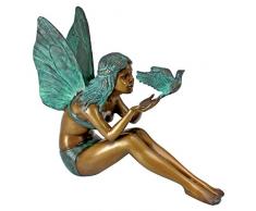 Design Toscano MP9222 Fée Oiseau Statuette de Jardin, Bronze/Vert-de-Gris, 10 x 28 x 24 cm