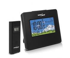 Green Blue gb147 Station météo radio avec capteur extérieur Fonction réveil Prévisions Météo Température Date humidité mondphasenanzeige DCF Trend affichage (Noir)