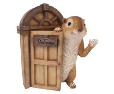 Design Toscano Sculpture de Jardin Porte de Cabane Welcome et Ecureuil Qui Salue, Résine, Multicolore, 11,5 x 19 x 28 cm