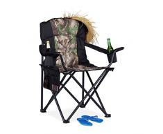 Relaxdays Fauteuil de pêche, Chaise de Camping Pliante, Porte-Boissons, Poche de Rangement, 113 kg, Noir, Vert foncé