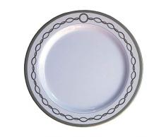 sunvibes Set de 6 Grandes Assiettes Chaine, Blanc/Gris, 25x25x1,5 cm