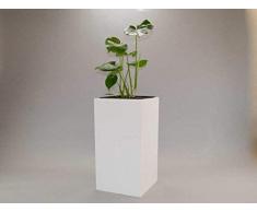 Eleganteinrichten Pot de Fleurs Colonne Bac à Fleurs en Fibre de Verre 38 x 38 x 100 cm Blanc nacré