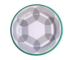 sunvibes Set de 6 Grandes Assiettes Maillon Vert, Blanc/Rouge, 25x25x1,5 cm