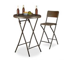 Relaxdays Table haute ronde pliante de jardin BASTIAN optique rotin HxD: 110 x 80 cm résistant bar extérieur, marron
