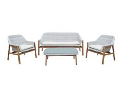 Au jardin de Chloé | Salon de Jardin en résine tressée Demi-Ronde avec Structure Bois dacacia Louise, Ensemble 5 Places • Un canapé 3 Places, 2 fauteuils, Une Table •