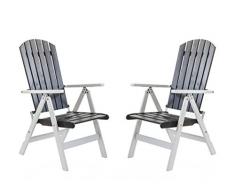 Ambientehome, fauteuil à dossier haut bois chaise de jardin, chaise Stranda, 7 positions de réglage, Lot de 2 blanc/gris