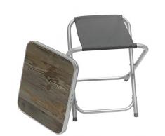 Homecall Tabouret de camping pliable en aluminium, avec partie supérieure en panneau MDF (Gris)