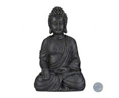 Relaxdays Statue de Buddha Figurine de Bouddha décoration Jardin Sculpture céramique Zen 40 cm, Gris foncé, grisfoncé