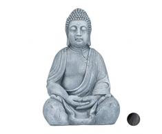 Relaxdays Statue de Buddha Figurine de Bouddha décoration Jardin Sculpture céramique Zen 50 cm, Gris Clair, grisclair