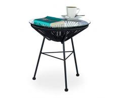 Relaxdays Table ronde basse appoint extérieur jardin balcon RAYA plateau verre design HxD: 46 x 55 cm, noir