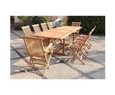 JFB Le Lombok Mix : Salon en Teck Massif Brut 12/14 Personnes, Comprenant 1 Table rectangulaire 8 chaises et 2 fauteuils