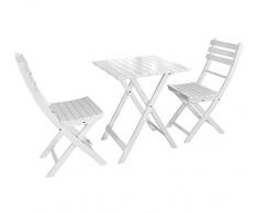 Dehner Table de Balcon Provence, env. 71 x 60 x 60 cm, 2 chaises env. 86 x 50 x 40 cm, Bois dacacia FSC Blanc