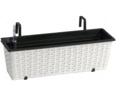 Gartenfreude Jardinière en résine tressée avec Support et système dirrigation, Blanc, 60 x 19 x 18 cm