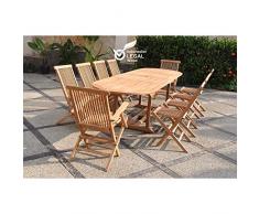 JFB Le Tanimbar Mix : Salon en Teck Massif 12 pers, 8 chaises, 2 fauteuils et 1 Table Ovale