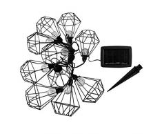 Guirlande lumineuse solaire acier cage diamant 10 ampoules rondes LED blanc chaud MILY 3.90m