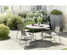 MACABANE 509016 Salon de Jardin Couleur Gris en Teck et Pierre andésite Dimension 120cm X 120cm X 77cm