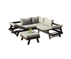 greemotion Panama Salon de Jardin, Lounge Set de 3 Pièces, Canapé d’Angle en Aluminium et Polyester, 2 Canapés et 1 Tabouret, Appuie-Tête Réglable, Gris Clair/ Gris Anthracite