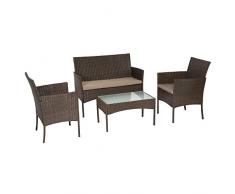 Salon de Jardin CORDOUE en résine tressée Marron 4 Places - Coussins Taupe