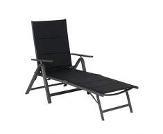Chaise longe relax Grenada - Chaise longe de jardin inclinable - Fauteuil relax design noir - Fauteuil de jardin multiposition - Bain de soleil pliant - Fauteuil de jardin aluminium